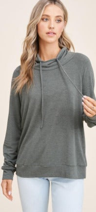 Jayda Drawstring Wrap Neck Top in Charcoal-Apparel-Lemons and Limes Boutique