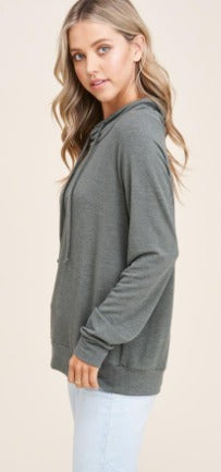 Jayda Drawstring Wrap Neck Top in Charcoal-Apparel-Lemons and Limes Boutique