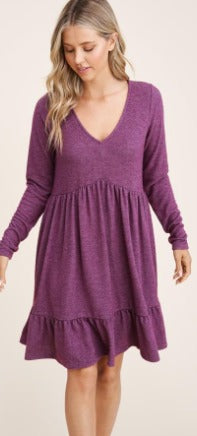 Lilah V-Neck Tiered Dress in Heather Plum-Apparel-Lemons and Limes Boutique