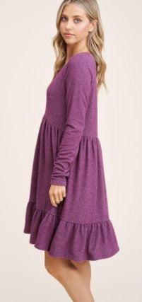 Lilah V-Neck Tiered Dress in Heather Plum-Apparel-Lemons and Limes Boutique