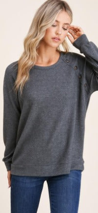 Corey Button Detail Top in Charcoal-Apparel-Lemons and Limes Boutique