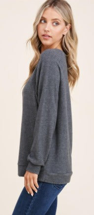 Corey Button Detail Top in Charcoal-Apparel-Lemons and Limes Boutique