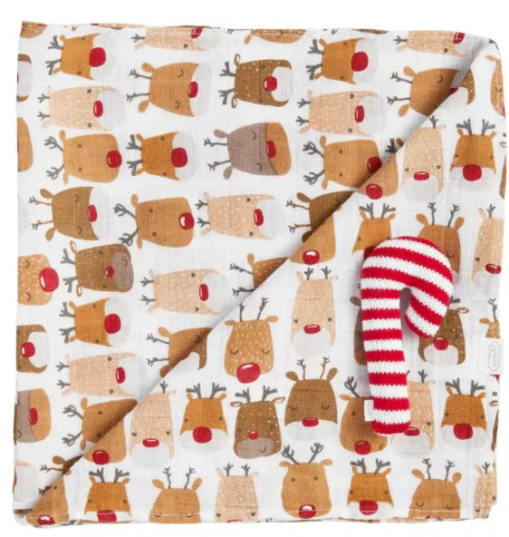 Reindeer Swaddle Blanket and Rattle Set-Lemons and Limes Boutique