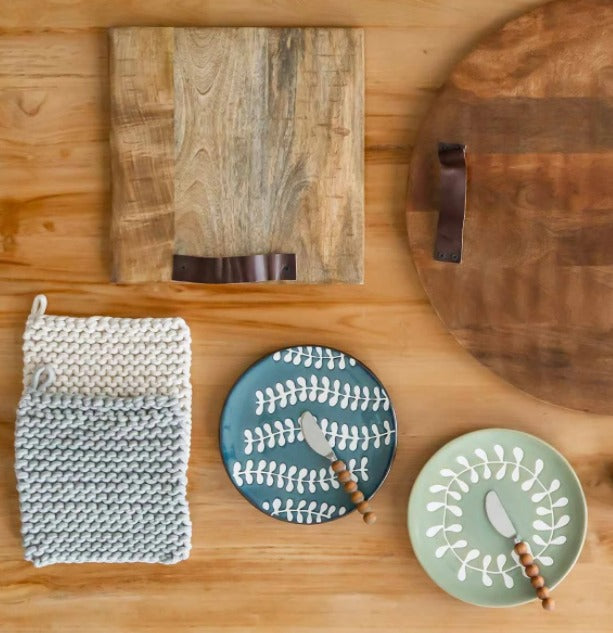 Blue Leaf Cheese Plate Set-Serving Piece-Lemons and Limes Boutique