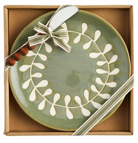 Green Leaf Cheese Plate Set-Serving Piece-Lemons and Limes Boutique