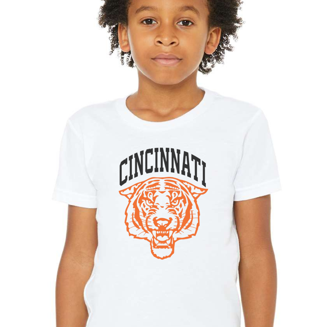Cincinnati Tiger T-Shirt on White-YOUTH--Lemons and Limes Boutique