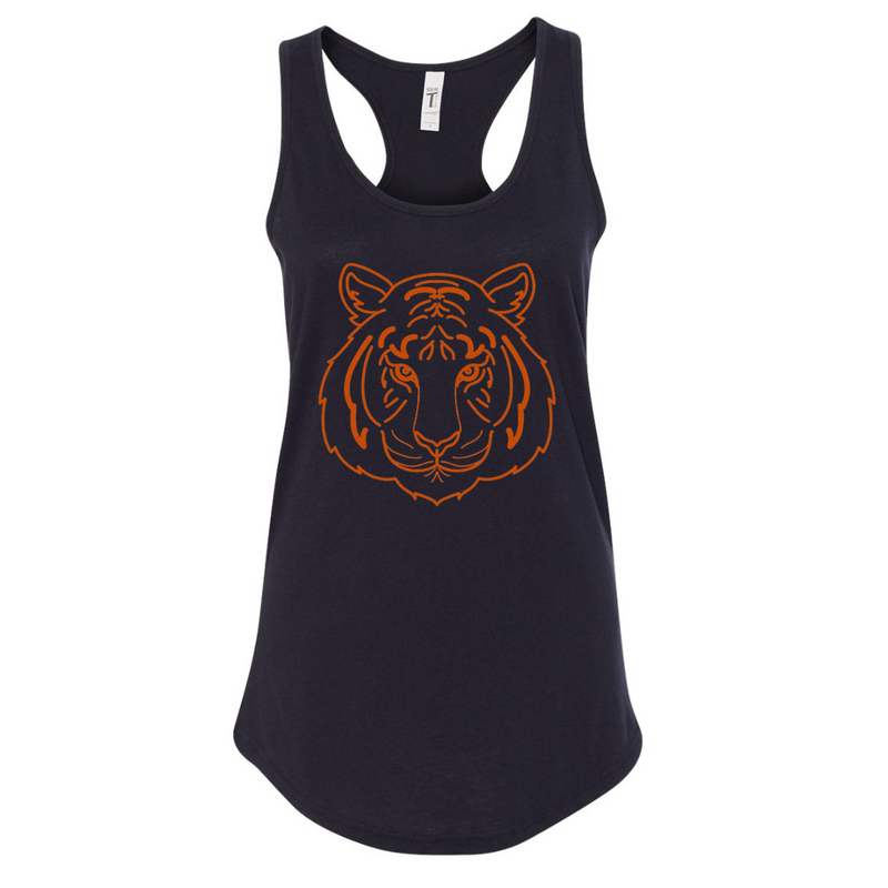 Tiger Face Graphic Racerback Tank Top on Black--Lemons and Limes Boutique