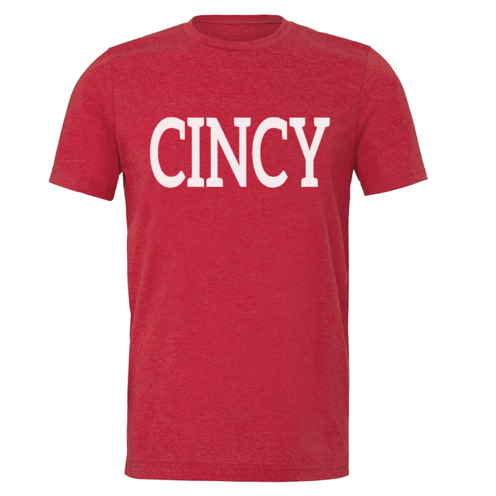 Cincy White Block T-Shirt on Heathered Red--Lemons and Limes Boutique