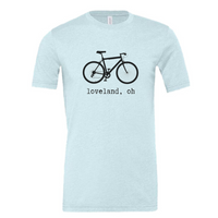 Loveland Ohio Vintage Bike T-Shirt on Heathered Pale Blue--Lemons and Limes Boutique