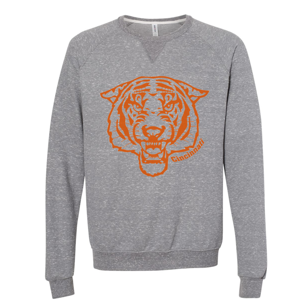 Cincinnati Fierce Tiger Snow Heather French Terry Crewneck- Charcoal Gray-Lemons and Limes Boutique
