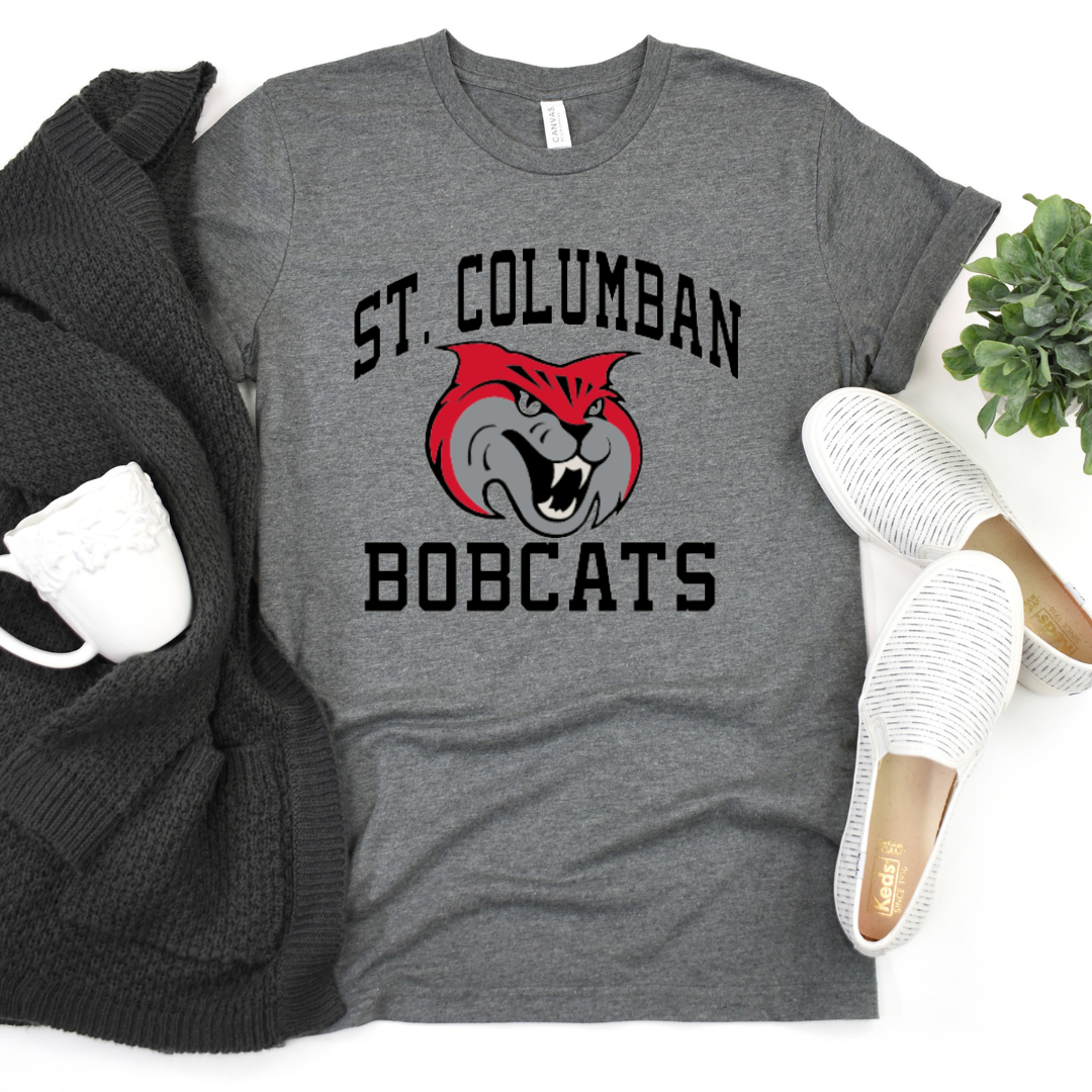 Saint Columban Bobcats Short Sleeve T-Shirt on Deep Heather--Lemons and Limes Boutique