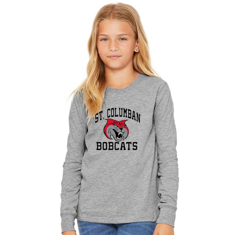 Saint Columban Bobcats Long Sleeve T-Shirt on Sport Grey-YOUTH--Lemons and Limes Boutique