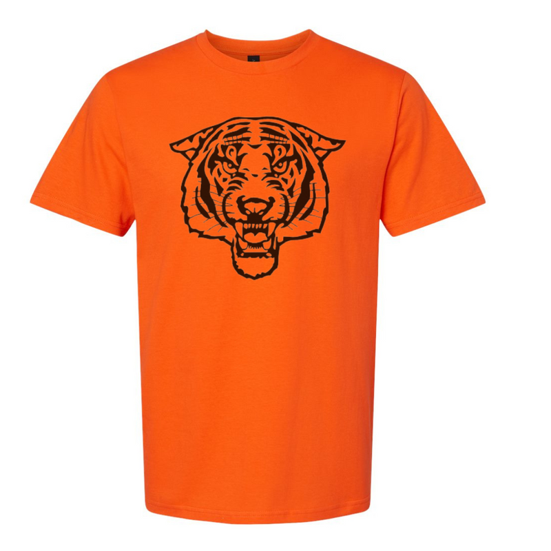 Fierce Tiger Face T-Shirt on Orange-Graphic Tee-Lemons and Limes Boutique