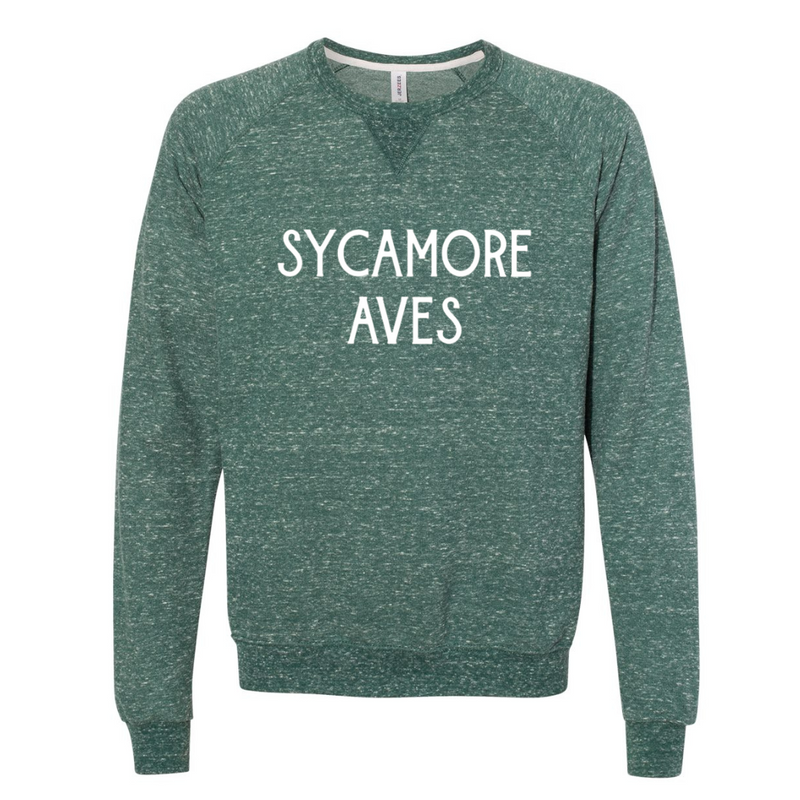Sycamore Aves Lightweight Sweatshirt on Heathered Forest Green--Lemons and Limes Boutique
