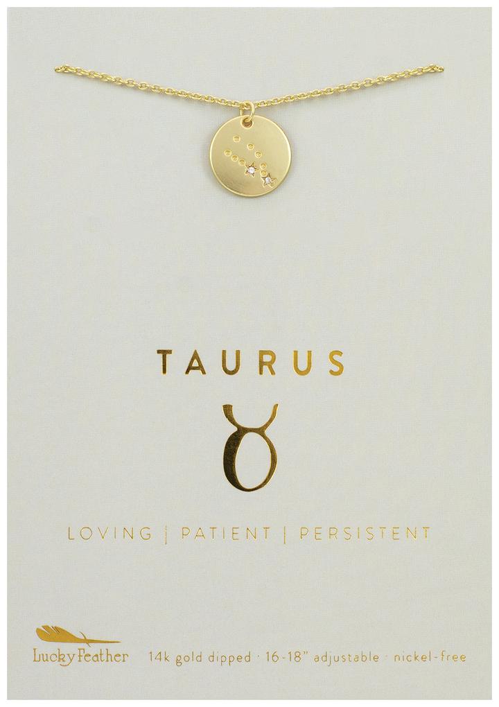 Lucky Feather - Zodiac Necklace - Gold - TAURUS (Apr 20-May 20)-Necklace-Lemons and Limes Boutique