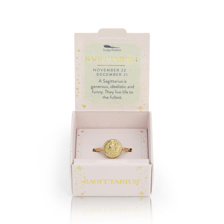 Lucky Feather - Zodiac Ring - Gold - SAGITTARIUS (Nov 22-Dec 21)-Ring-Lemons and Limes Boutique
