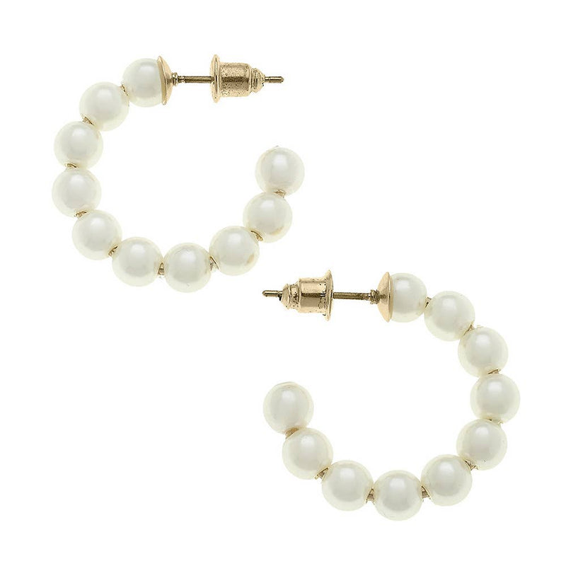 Demi Hoop Earrings In Ivory Pearl Canvas Style--Lemons and Limes Boutique
