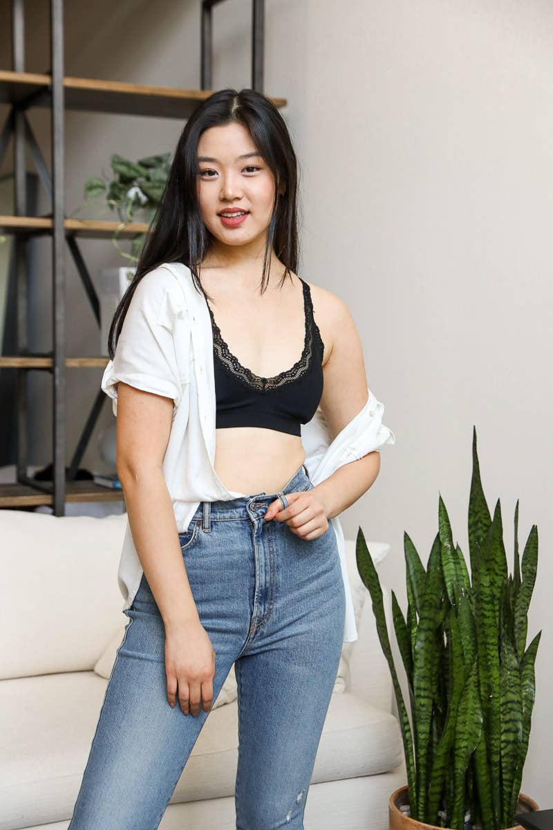 Leto Accessories - Lace Trim Padded Bralette-Lemons and Limes Boutique