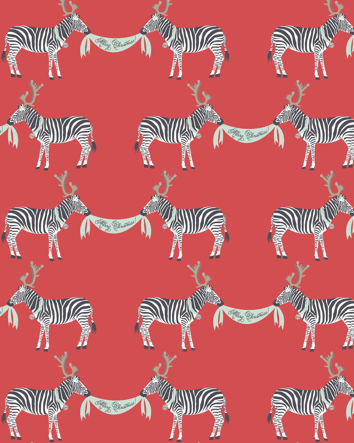 REVEL & Co. - Zebras in Fake Antlers Christmas Wrapping Paper Sheet--Lemons and Limes Boutique