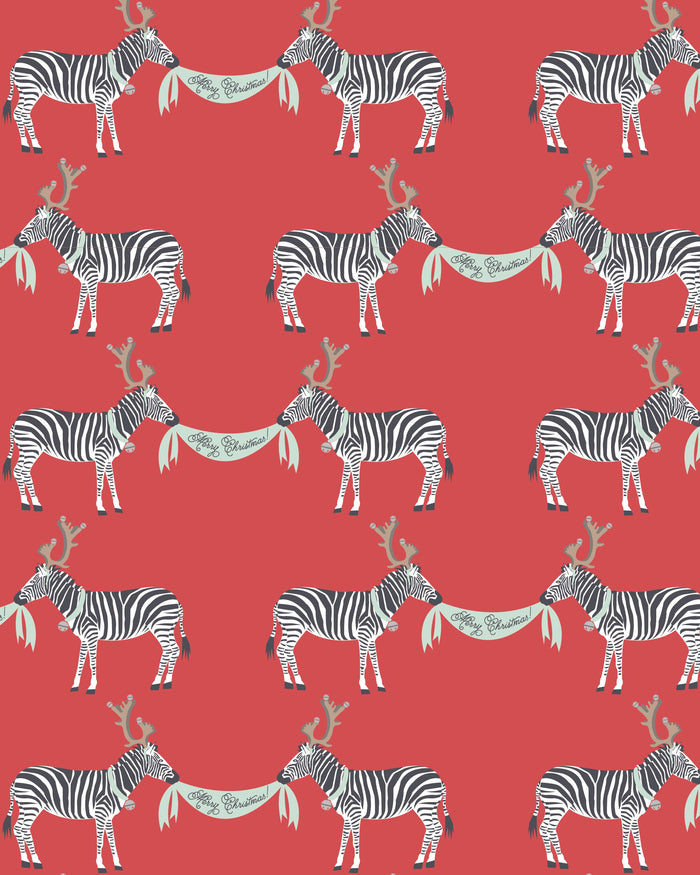 REVEL & Co. - Zebras in Fake Antlers Christmas Wrapping Paper Sheet--Lemons and Limes Boutique