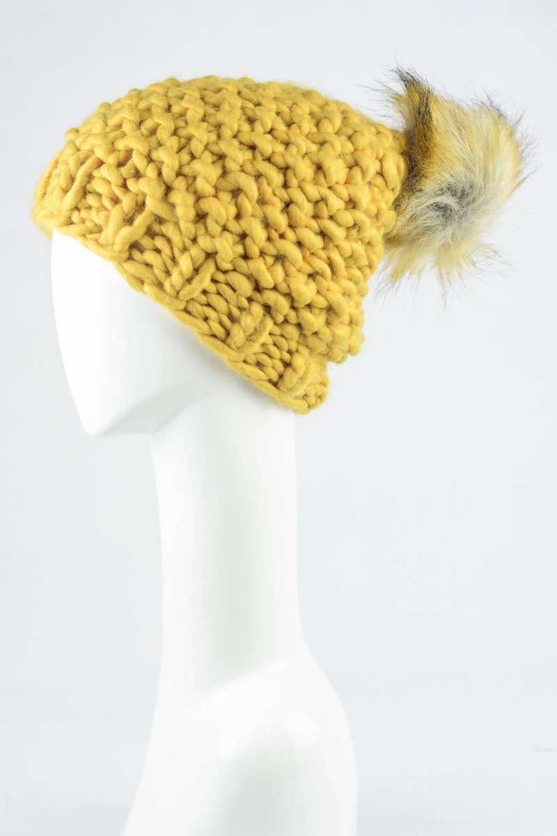 Oversized Chunky Pom Beanie- Mustard--Lemons and Limes Boutique