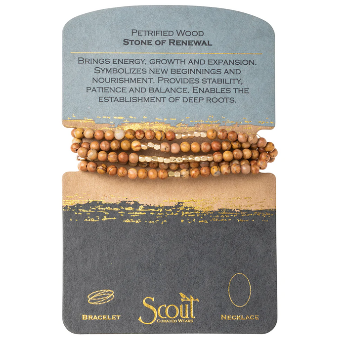 Stone Bracelet/Necklace - Petrified Wood/ Gold-Bracelet-Lemons and Limes Boutique