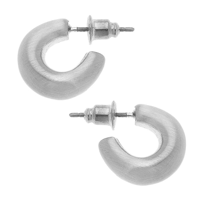 Alison Hoop Earrings in Satin Silver Canvas Style-Lemons and Limes Boutique