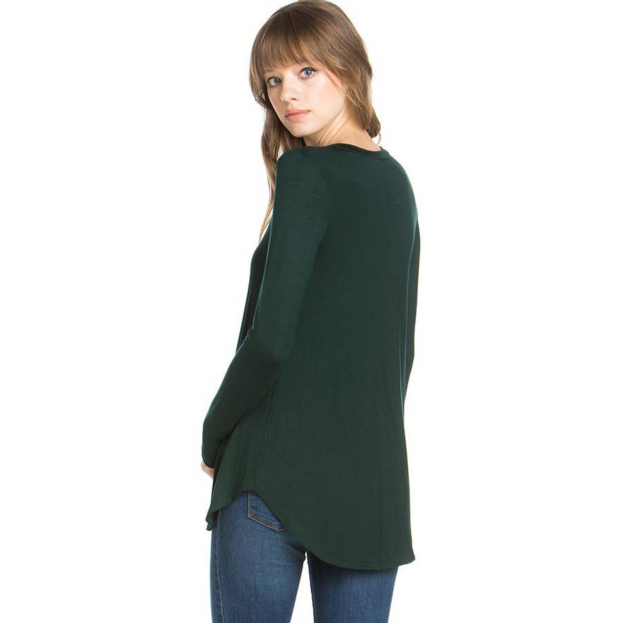 Signature Crew Neck LS Tee in Dark Green-Apparel-Lemons and Limes Boutique