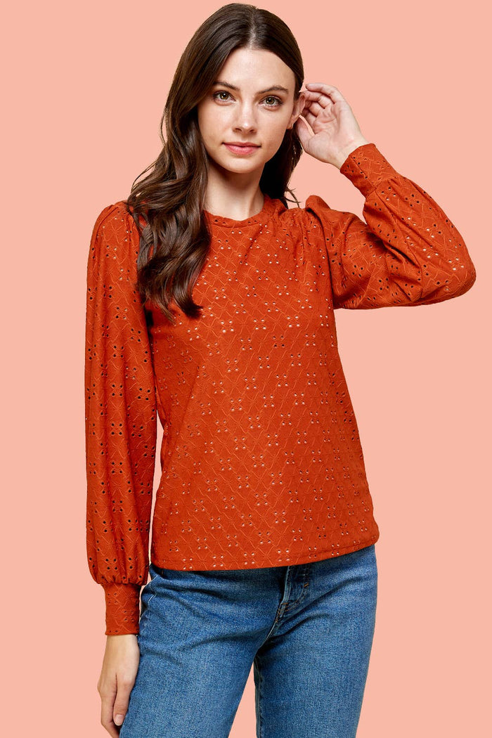 Harper Long Sleeve Top in Cognac-Lemons and Limes Boutique