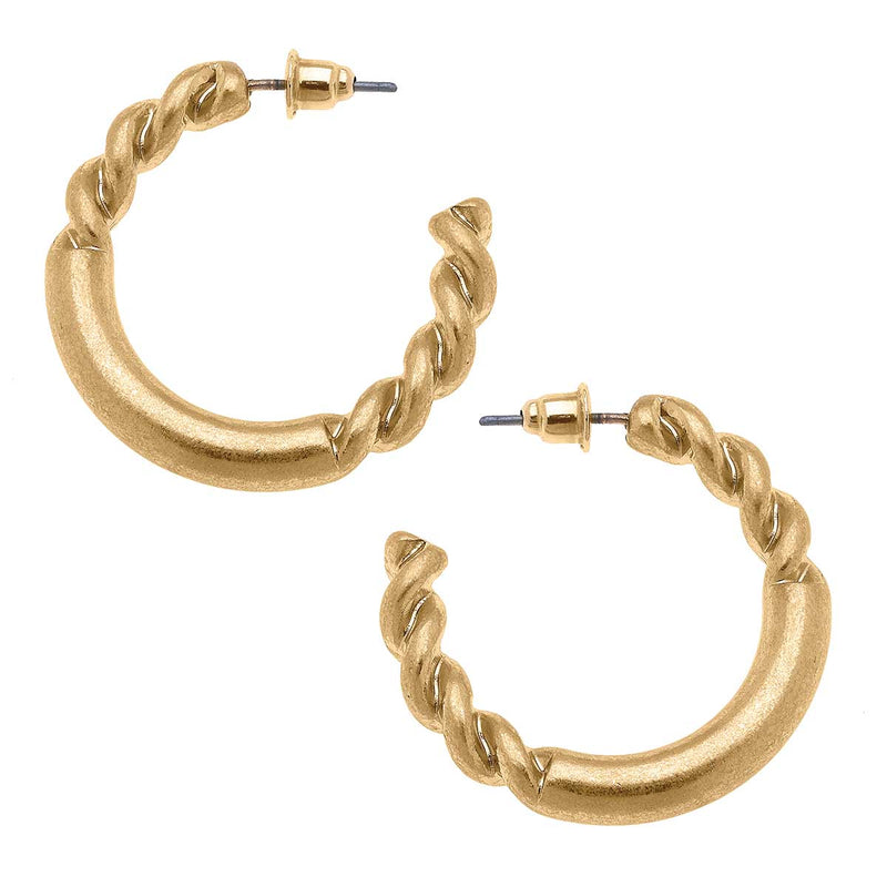Anne Twisted Metal Hoop Earrings in Worn Gold Canvas Style--Lemons and Limes Boutique