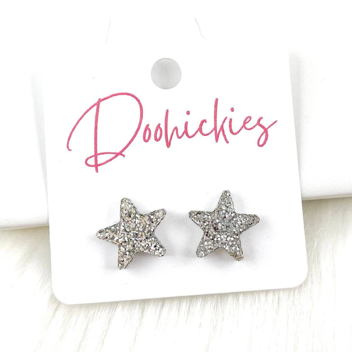 14mm Shine Bright Star Studs New Years Earrings in Glitter Silver-Lemons and Limes Boutique