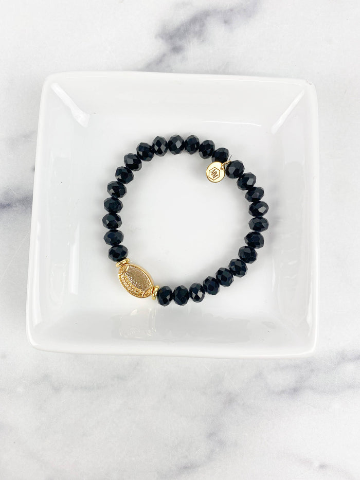 Bracelet Crystal Beaded Gold Football in Black--Lemons and Limes Boutique