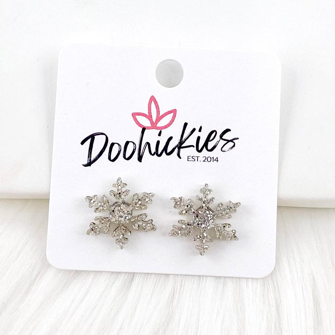 Glittery Snowflake Stud Christmas Earrings in Traditional Snowflake-Lemons and Limes Boutique