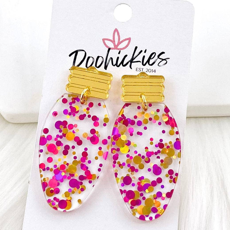 2" Confetti Lights Christmas Acrylic Earrings in Pink & Gold-Lemons and Limes Boutique