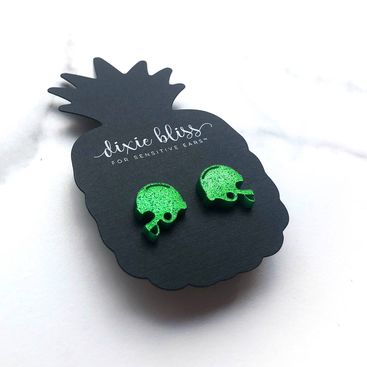 Football Helmet Studs in Green Glitter--Lemons and Limes Boutique