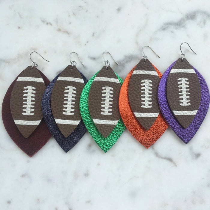 Leather Stacked Earring 3'' Football and Metallic Orange-Lemons and Limes Boutique