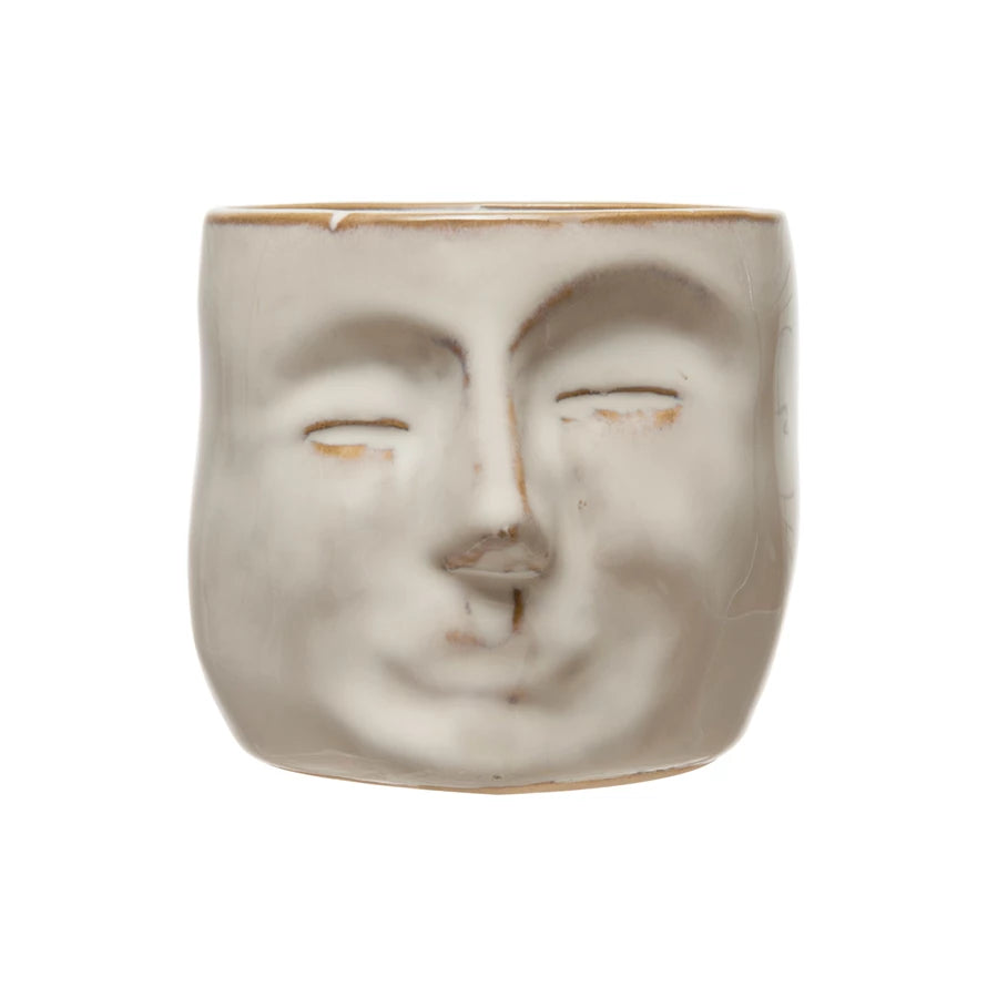 Stoneware Mini Planter with Face, Reactive Glaze-Lemons and Limes Boutique