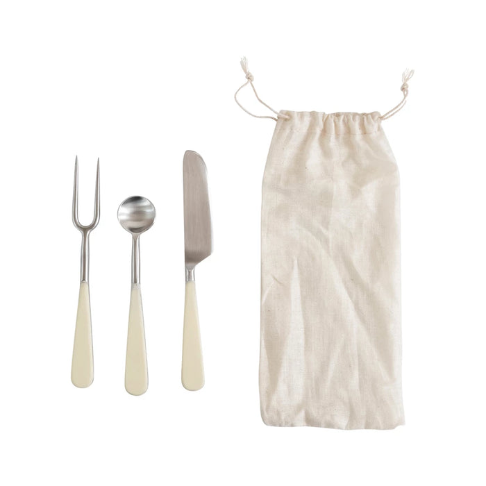 Stainless Steel and Resin Appetizer Utensils, Set of 3 in Drawstring Bag-Lemons and Limes Boutique