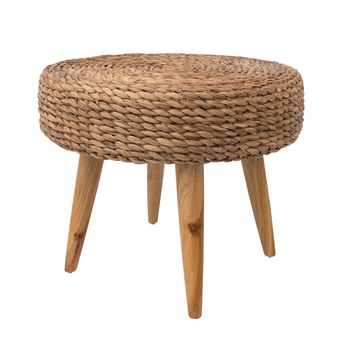 Hand-Woven Water Hyacinth and Teakwood Stool-Lemons and Limes Boutique