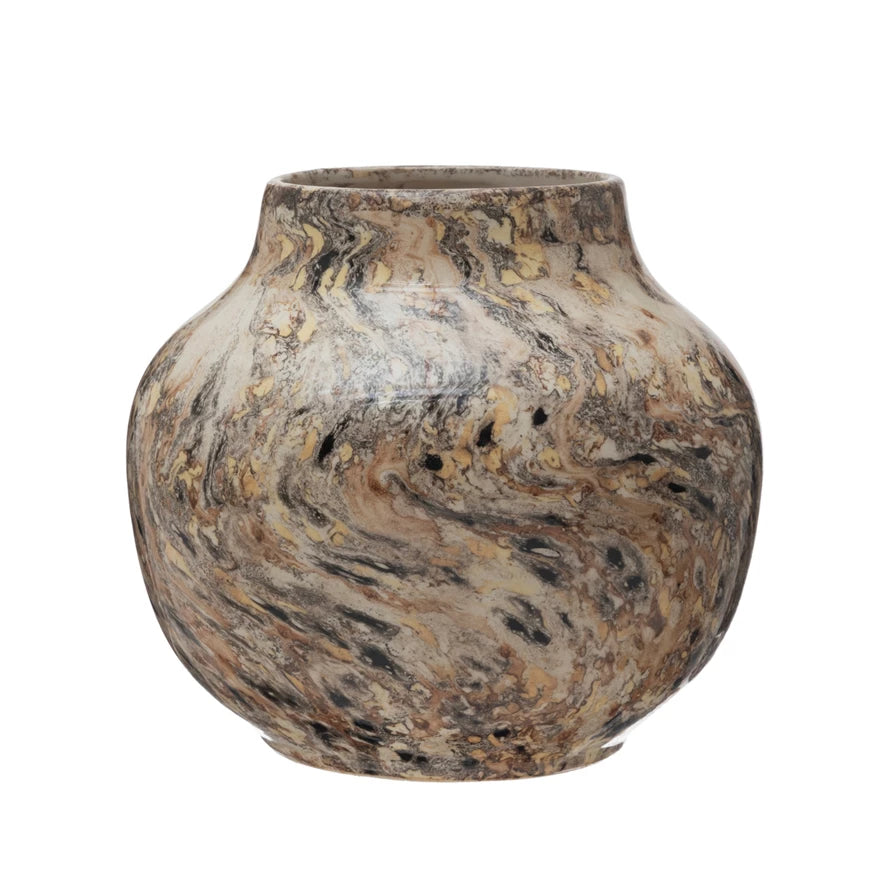 Stoneware Vase, Marbled Brown Finish-Lemons and Limes Boutique