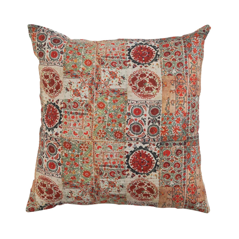 20" Cotton Printed Pillow w/ Kantha Stitch & Chambray Back, Down Fill--Lemons and Limes Boutique