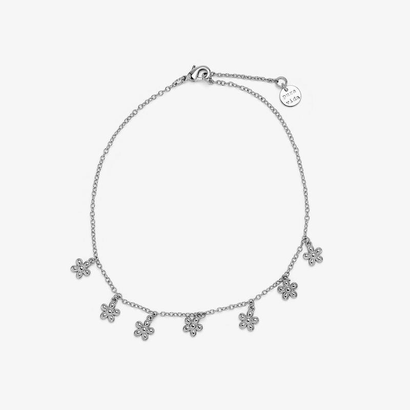 Pura Vida Bitty Daisies Anklet in Silver-Accessories-Lemons and Limes Boutique