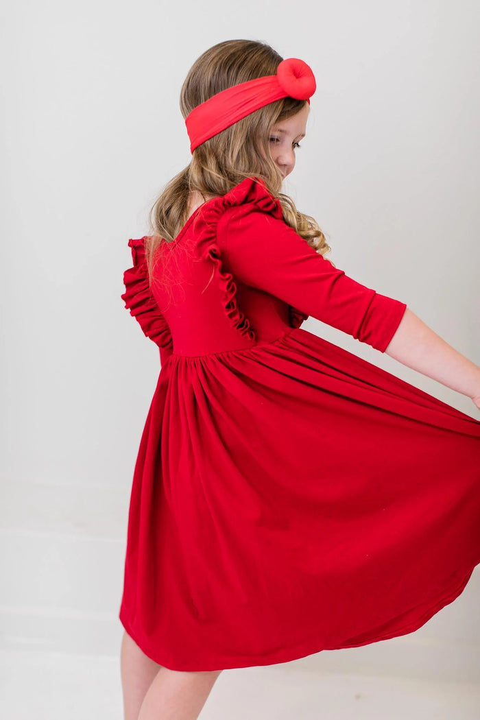 Red Ruffle Twirl Dress-Lemons and Limes Boutique