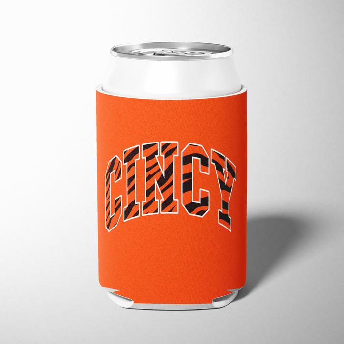 Orange Cincy Word Cincinnati OH Bengal Stripe Can Cooler--Lemons and Limes Boutique