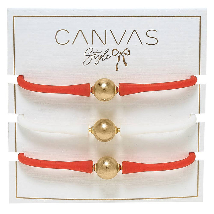 CANVAS Style - Bali Game Day 24K Gold Bracelet Set of 3 in Orange & White--Lemons and Limes Boutique