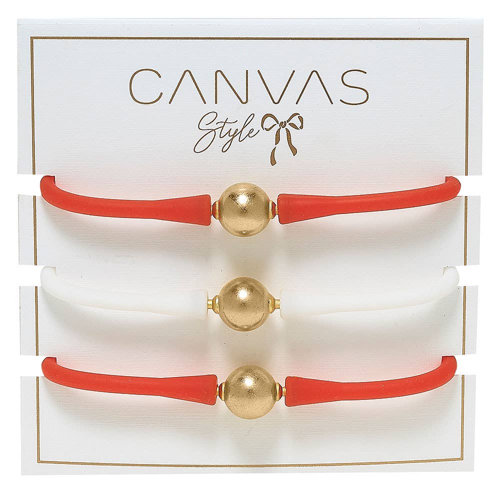 CANVAS Style - Bali Game Day 24K Gold Bracelet Set of 3 in Orange & White--Lemons and Limes Boutique