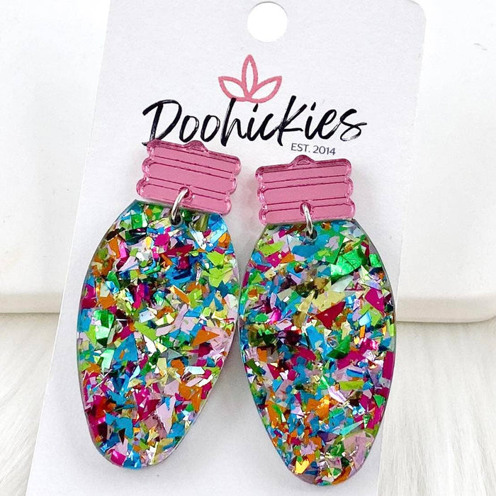 2" Teal Confetti Lights Christmas Earrings-Lemons and Limes Boutique