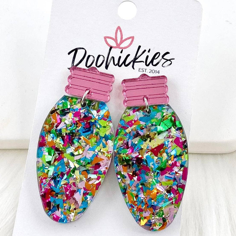 2" Teal Confetti Lights Christmas Earrings-Lemons and Limes Boutique