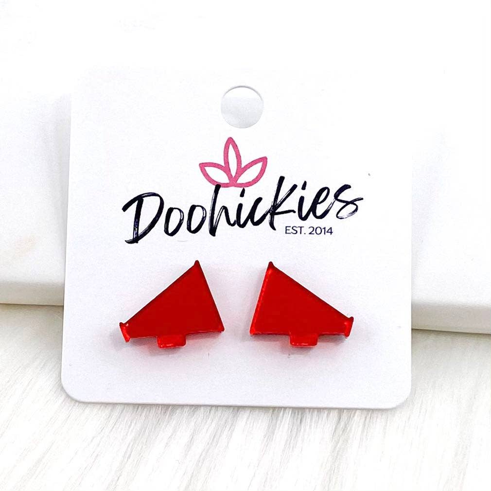15mm Shiny Acrylic Megaphones Sport Stud Earrings in Mirror Red-Lemons and Limes Boutique