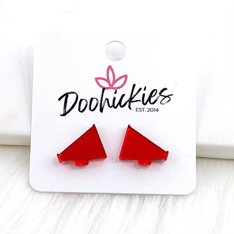 15mm Shiny Acrylic Megaphones Sport Stud Earrings in Mirror Red-Lemons and Limes Boutique
